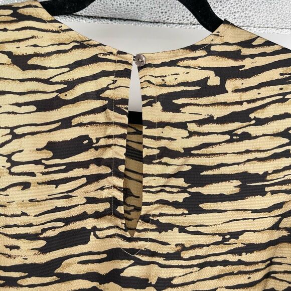 Rails Rozz Canyon Gold Black Animal Stripe Satin Puff Sleeve Blouse Womens Small - Picture 7 of 16